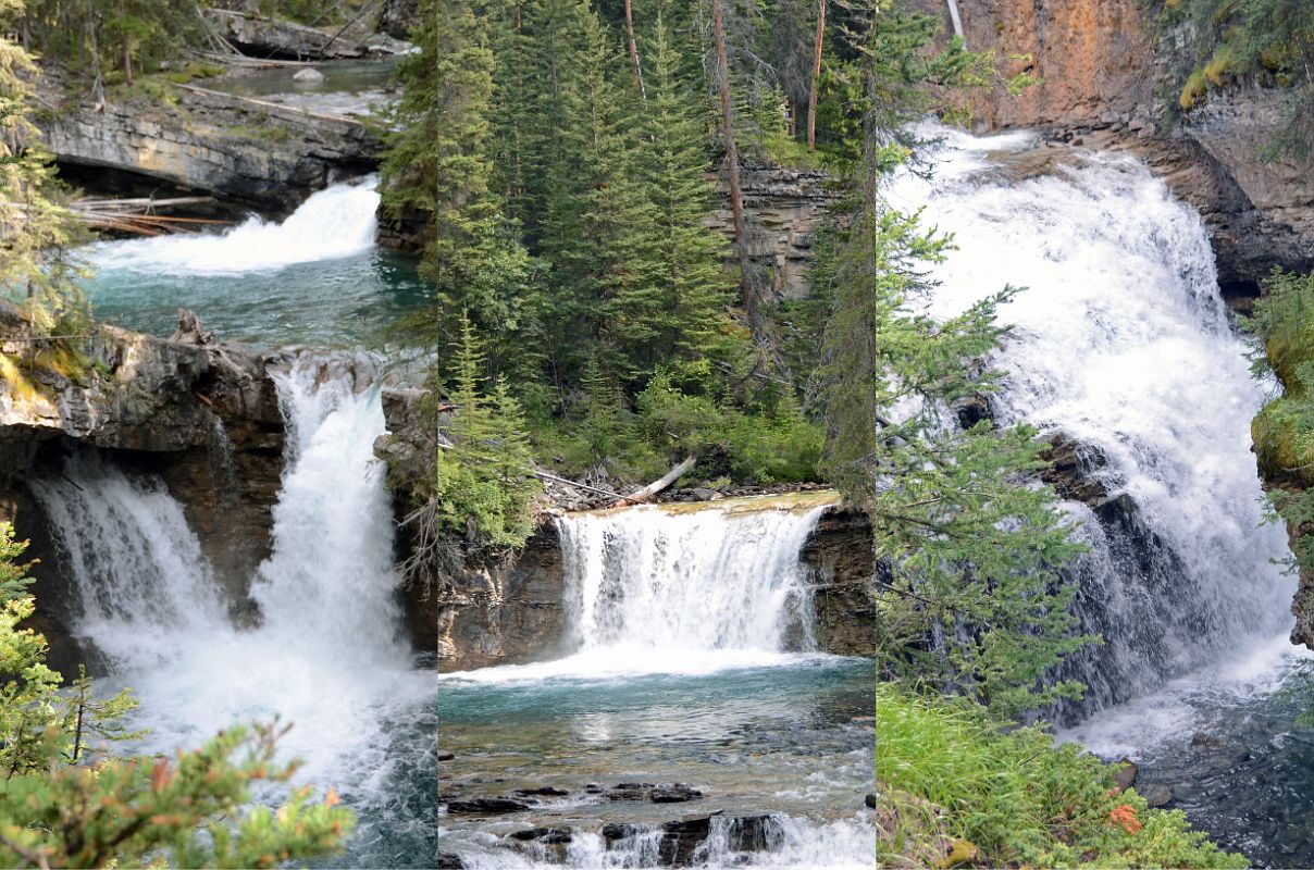 06 Three Smaller Waterfalls Between Lower And Upper Falls In Johnston Canyon In Summer